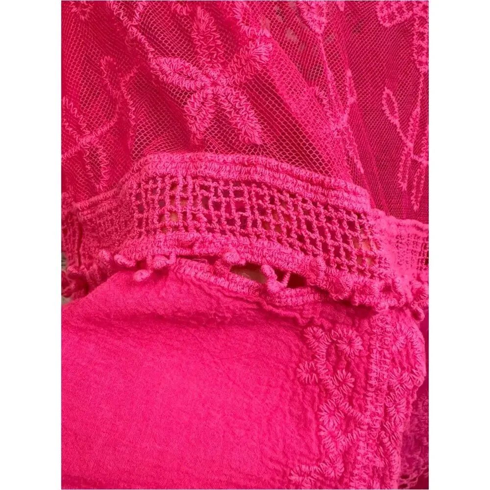 Women’s Sheer Lace V-Neck Swim Coverup Hot Pink Vacation Cruise One Size - Picture 6 of 9